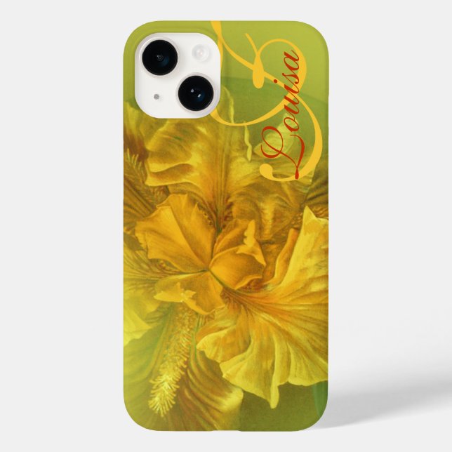 Pour iPhone 14 Coque d'art jaune fleuri iris (Verso)