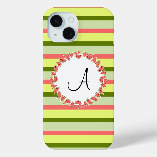 Pour iPhone 15 Watermelon Stripe Classic "Monogramme" coque iphon (Verso)