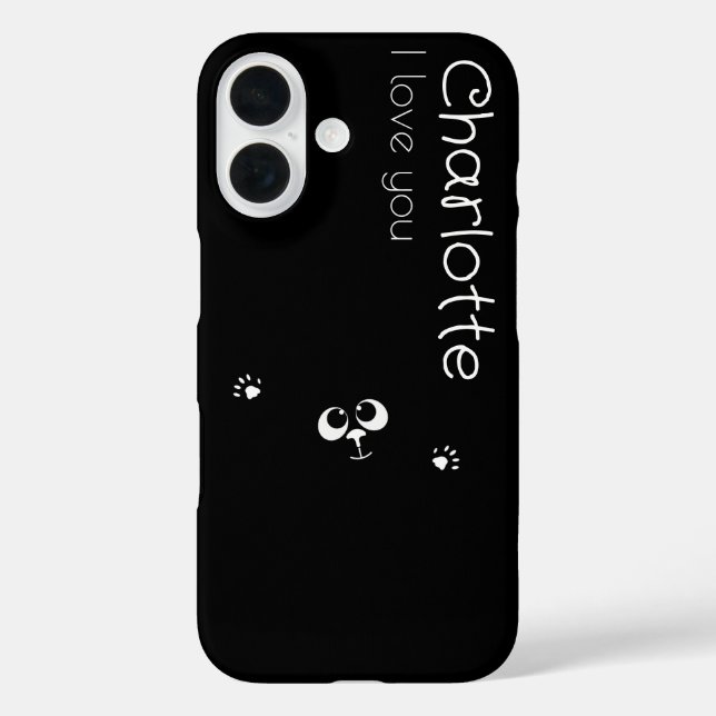 Pour iPhone 16 Caricature noire mignonne chats nom Coque de charb (Verso)