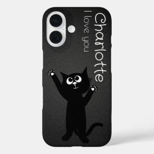 Pour iPhone 16 Caricature noire mignonne chats nom Coque de charb