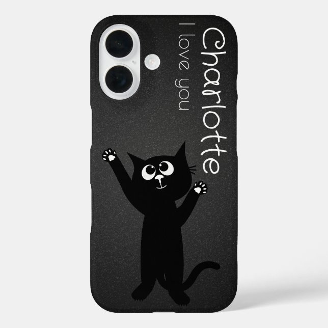 Pour iPhone 16 Caricature noire mignonne chats nom Coque de charb (Verso)