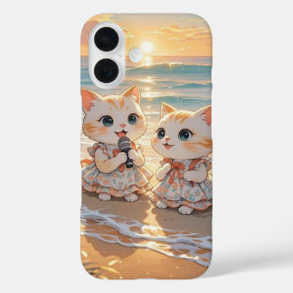 Pour iPhone 16 Chats chantants mignons au Sunset Beach coque ipho