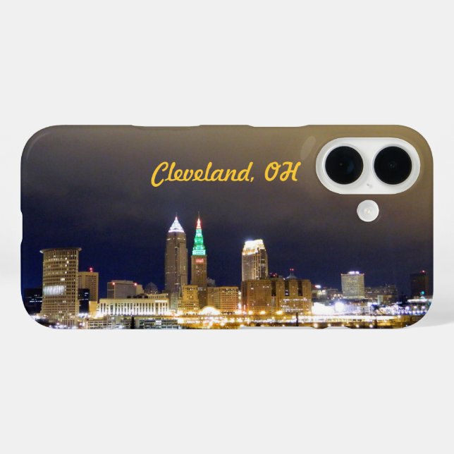 Pour iPhone 16 Cleveland, Coque Skyline de nuit de l'Ohio (Verso (horizontal))