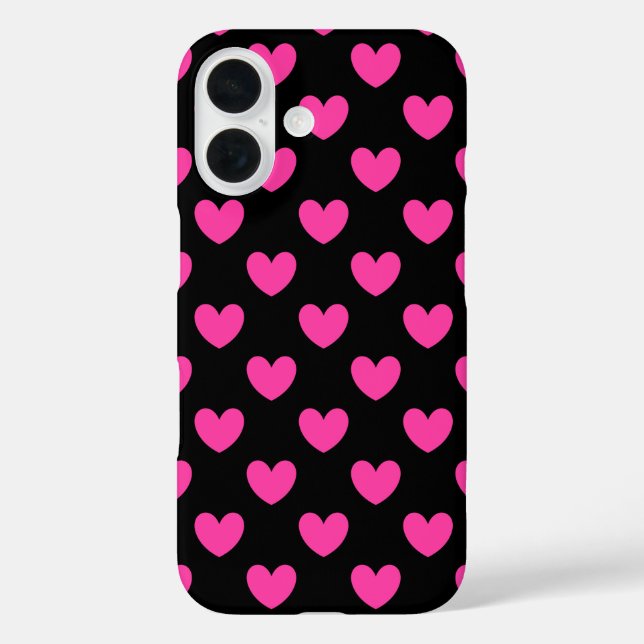 Pour iPhone 16 Coeurs de polka rose Fuchsia sur le Coque noir-Mat (Verso)