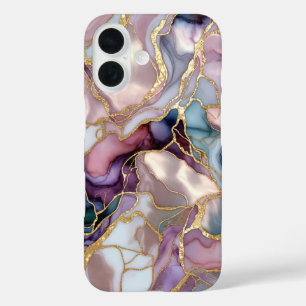 Pour iPhone 16 Coque de téléphone en marbre rose violet or abstra