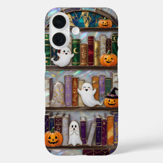 Pour iPhone 16 Coque de téléphone étagère de livres Halloween fan