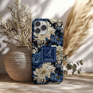 Pour iPhone 16 Coque de téléphone Luxueuse Fleurs Bleues et Blanc