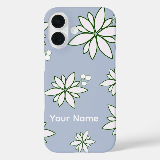 Pour iPhone 16 coque de téléphone pérvenche avec fleurs blanches  (Verso)