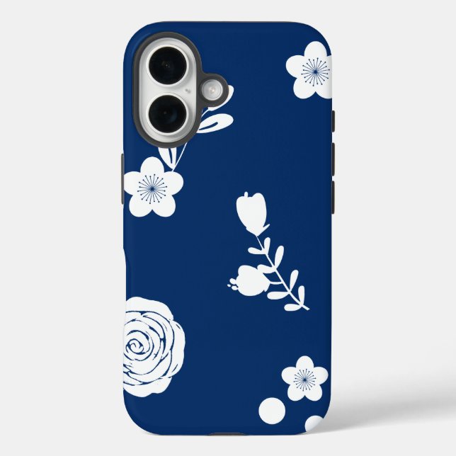 Pour iPhone 16 coque d'iphone bleu marine et blanc (Verso)