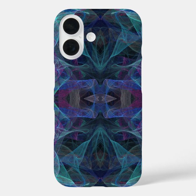Pour iPhone 16 Coque fractal vert, bleu et noir (Verso)