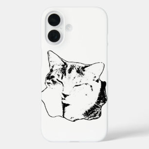 Pour iPhone 16 Coque monochrome Tabby Chat