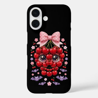 Pour iPhone 16 Coquet Crâne Cerise Téléphone Coque Halloween Kawa