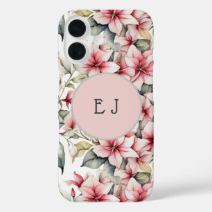 Pour iPhone 16 Élégant monogrammed rose ponsettia coque ipad