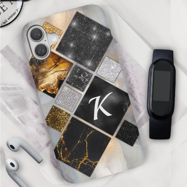 Pour iPhone 16 Elégant or noir argent Coque géométrique-Mate iPh (Créateur téléchargé)