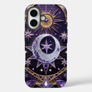 Pour iPhone 16 Enchanter Violet céleste et Coque de design or -
