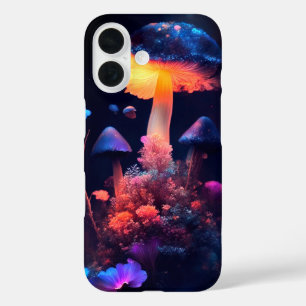 Pour iPhone 16 Lumière de minuit : Coque de champignons et de fle