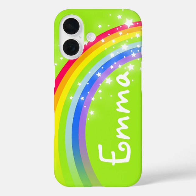 Pour iPhone 16 Nommé 4 lettre arc-en-ciel coque vert (Verso)