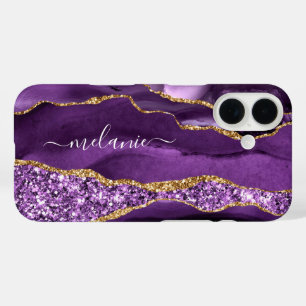 Pour iPhone 16 Parties scintillant en or violet Marbre coque ipho