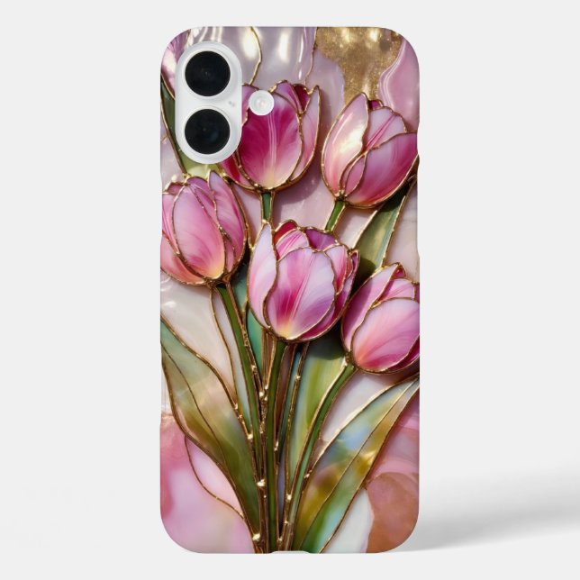 Pour iPhone 16 Plus Bouquet de tulipes roses Coque de téléphone Cadeau (Verso)