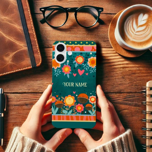 Pour iPhone 16 Plus Coeurs floraux gras mignon Inspirivity Nom Coque (Créateur téléchargé)