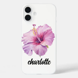 Pour iPhone 16 Plus coque de téléphone à fleurs d'hibiscus rose et vio