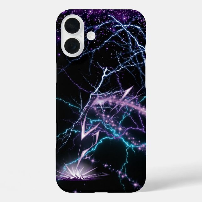 Pour iPhone 16 Plus Coque de téléphone Electric Purple Lightning Storm (Verso)