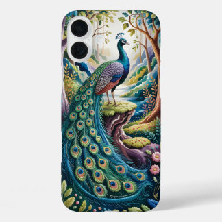Pour iPhone 16 Plus Elégant Peacock dans le Coque forestier enchanté