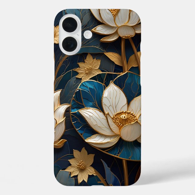 Pour iPhone 16 Plus "Golden Lotus Elegance - Luxueux coque iphone" (Verso)