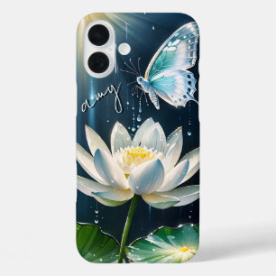 Pour iPhone 16 Plus Lotus Floral Butterfly Monogrammed Coque - Mate