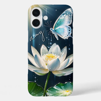Pour iPhone 16 Plus Lotus Floral Butterfly Monogrammed Coque - Mate
