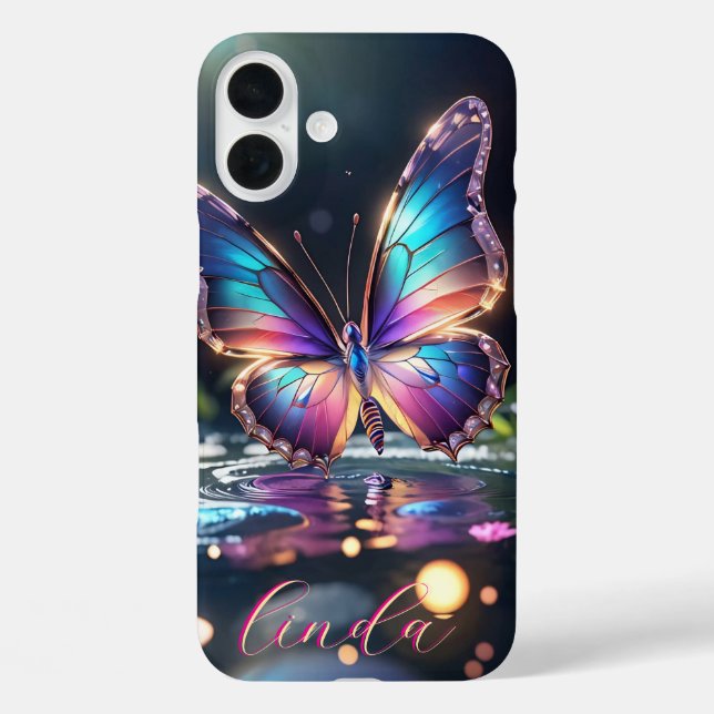 Pour iPhone 16 Plus Papillon moderne dégradé Monogramme Coque - Mate i (Verso)
