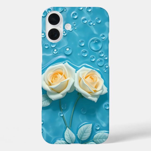 Pour iPhone 16 Plus Roses de crème sur Aqua Blue Art Coque-Mate coque  (Verso)