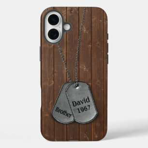 Pour iPhone 16 Plus Tags de chien militaire sur Coque de bois-coque ip