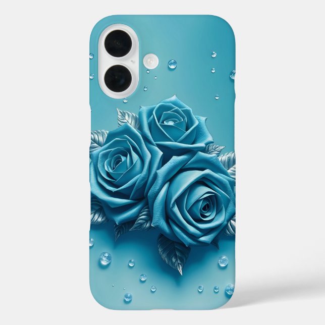 Pour iPhone 16 Roses bleu Icy avec droplets Coque-Mate coque ipho (Verso)