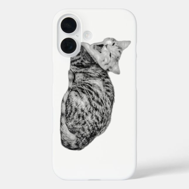 Pour iPhone 16 Tabby Cat Coque monochrome (Verso)
