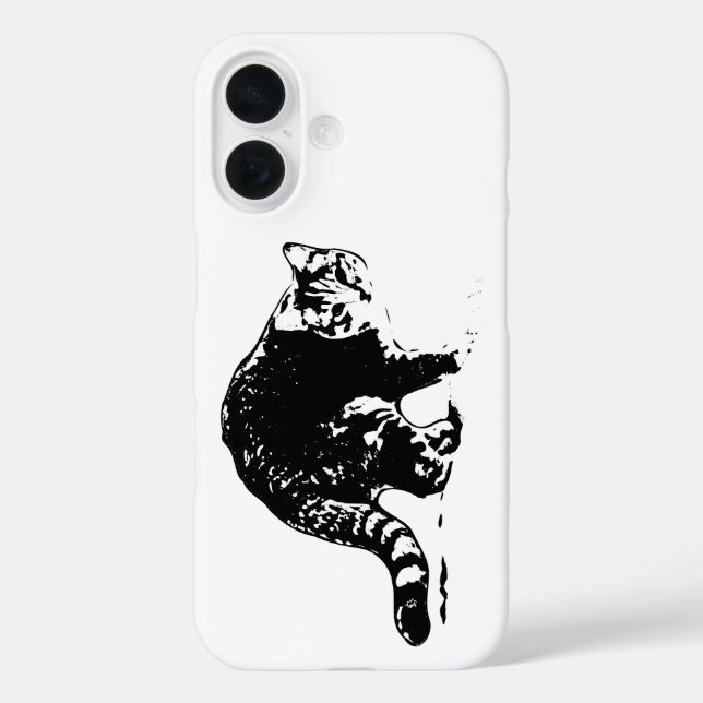 Pour iPhone 16 Tabby Cat Coque noir et blanc complet (Verso)
