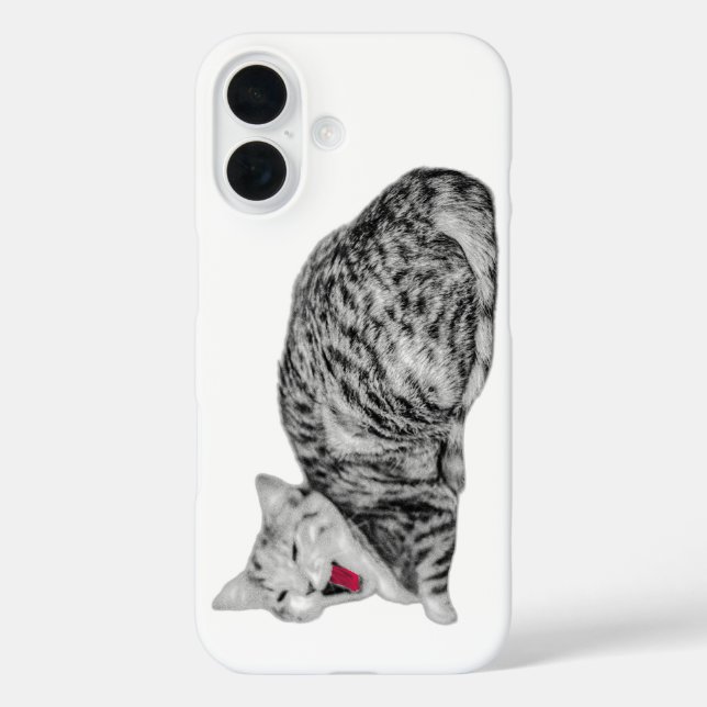 Pour iPhone 16 Tabby Chat Jaune Coque monochrome avec langue roug (Verso)