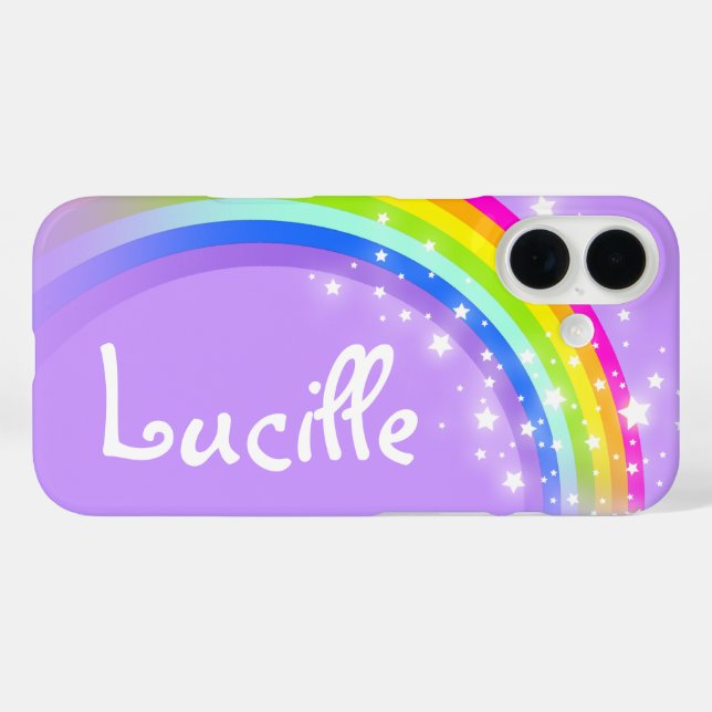 Pour iPhone 16 Votre nom (6-7 lettre) arc-en-ciel violet coque ip (Verso (horizontal))