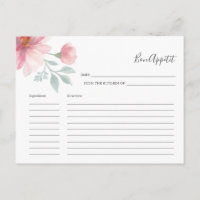 Pour la carte de recette de mariée Fleurs d'aquare