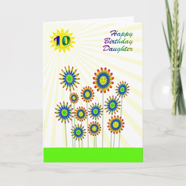 Pour la fille de 10 ans, une carte de fleurs joyeu (Devant)