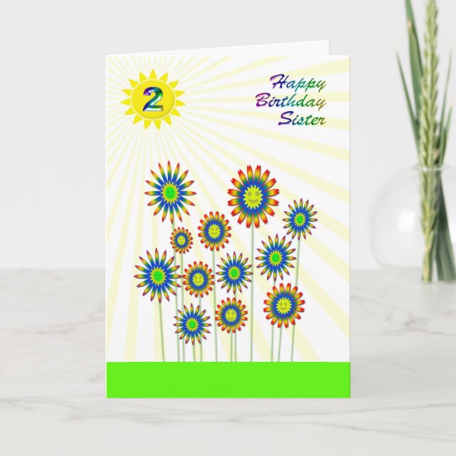 Pour l'âge de la soeur 2, carte de fleurs heureuse (Devant)