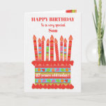 Pour le Fils Custom Age Carte de gâteau d'annivers<br><div class="desc">Vous pouvez ajouter l'âge à cette carte d'anniversaire aux couleurs vives pour votre fils, avec un gâteau d'anniversaire de fraise. Le gâteau a beaucoup de bougies avec différents motifs et il y a une bande à motifs autour du gâteau avec des fruits d'été colorés - fraises, framboises, citron vert et...</div>