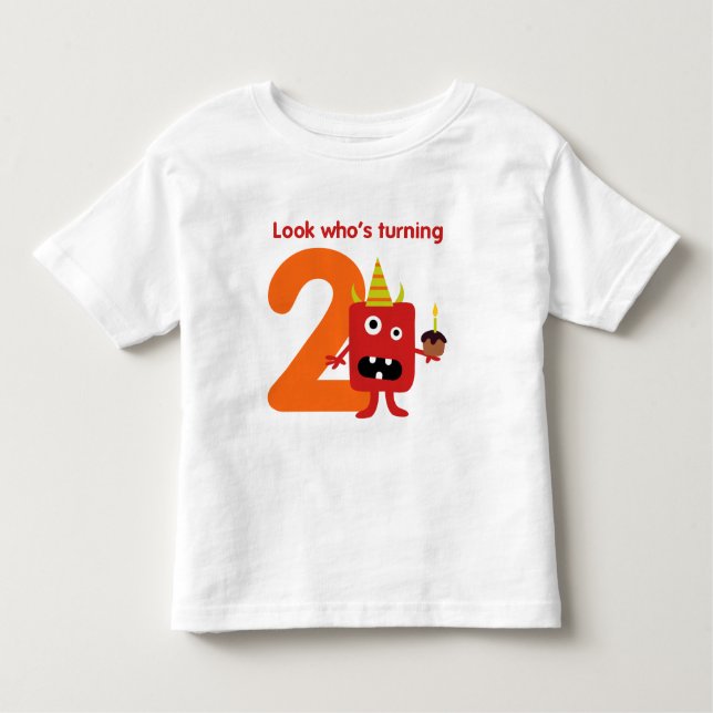 Pour Les Tous Petits 2ème Monstre mignon de T-shirt d'anniversaire (Devant)