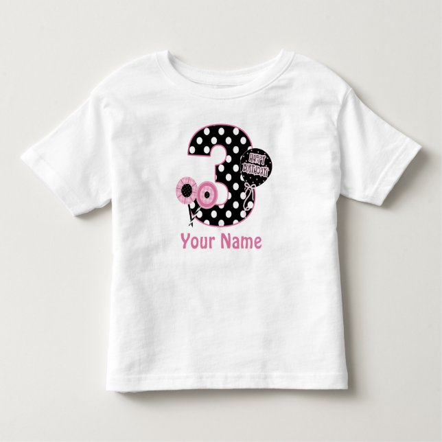 Pour Les Tous Petits 3e anniversaire Pink Black Dots T-shirt personnali (Devant)