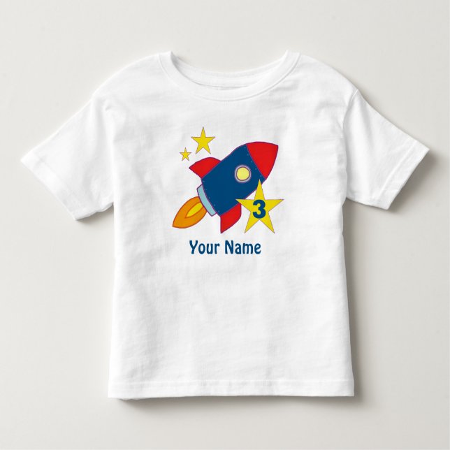 Pour Les Tous Petits 3e Bateau à fusée anniversaire T-shirt personnalis (Devant)