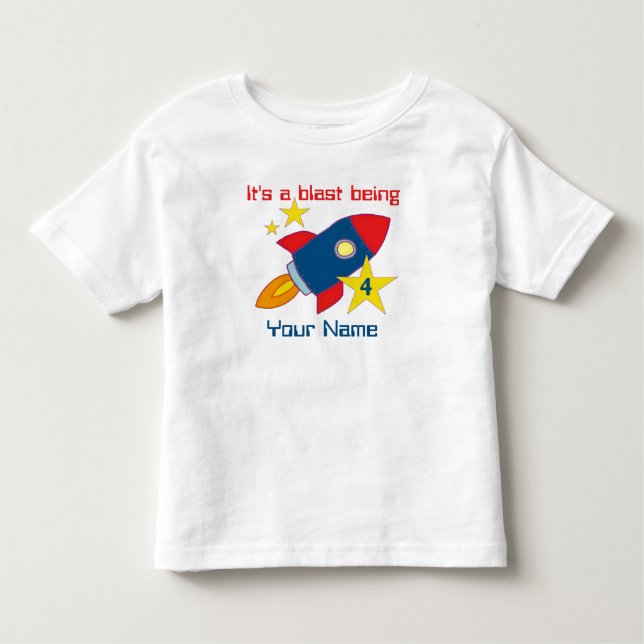 Pour Les Tous Petits 4e anniversaire Rocket Ship personnalisé T-shirt (Devant)