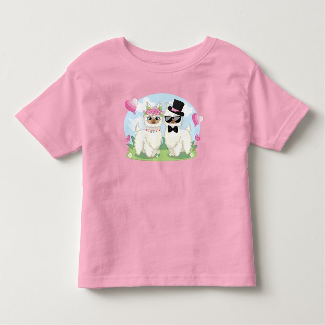 Pour Les Tous Petits Adorables Llama Love Llama Couple T-Shirt (Devant)