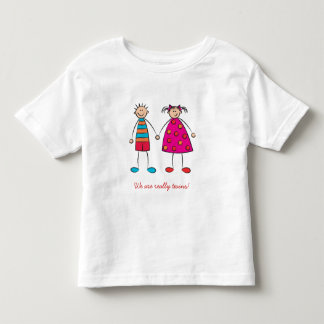Pour Les Tous Petits Cartoon Boy + Girl Cute Twins Fun T-shirt personna