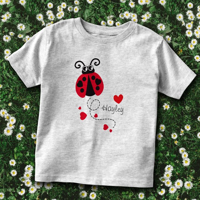Pour Les Tous Petits Coccinelle volante coeurs rouge nom t-shirt (Créateur téléchargé)
