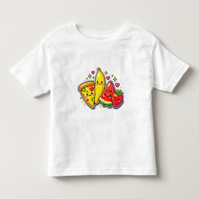 Pour Les Tous Petits Cute Fruits and Pizza Y2K Toddler T-Shirt (Devant)